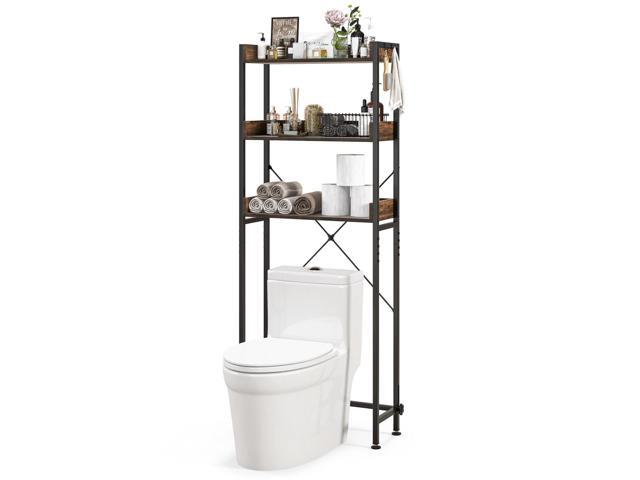Over The Toilet Storage Rack with Hooks and Adjustable Bottom Bar