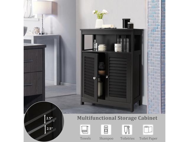 Wood Freestanding Bathroom Storage Cabinet with Double Shutter Door