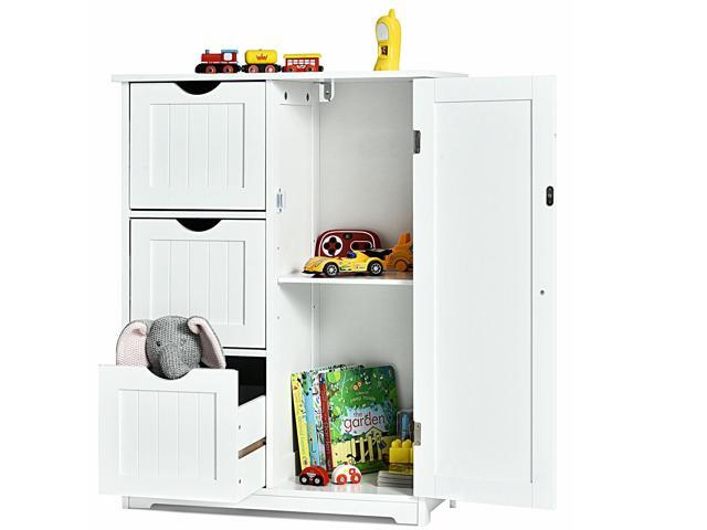 Bathroom Floor Cabinet Side Storage Cabinet with 3 Drawers and 1 Cupboard