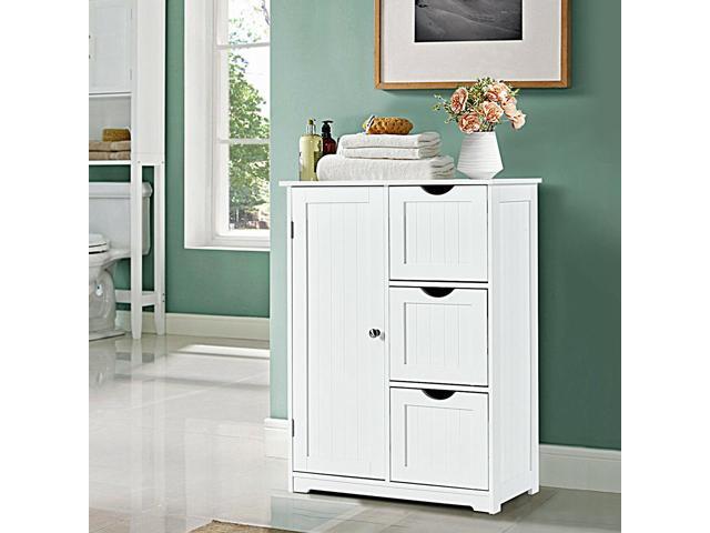 Bathroom Floor Cabinet Side Storage Cabinet with 3 Drawers and 1 Cupboard