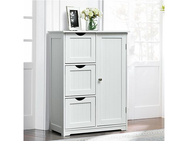 Bathroom Floor Cabinet Side Storage Cabinet with 3 Drawers and 1 Cupboard