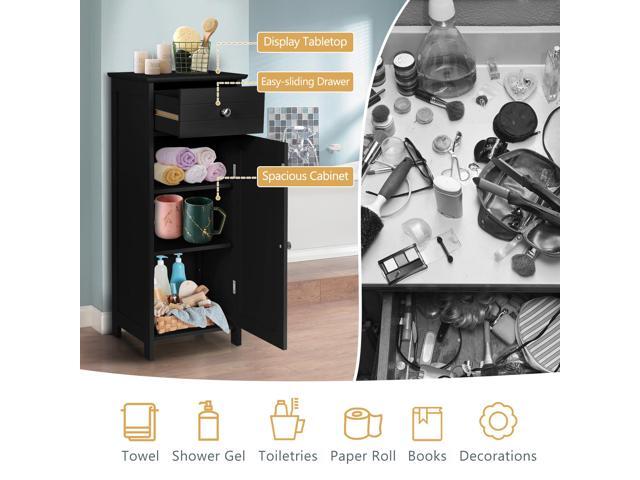 Wooden Storage Free-Standing Floor Cabinet with Drawer and Shelf