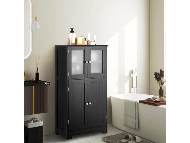 Bathroom Floor Storage Locker Kitchen Cabinet with Doors and Adjustable Shelf