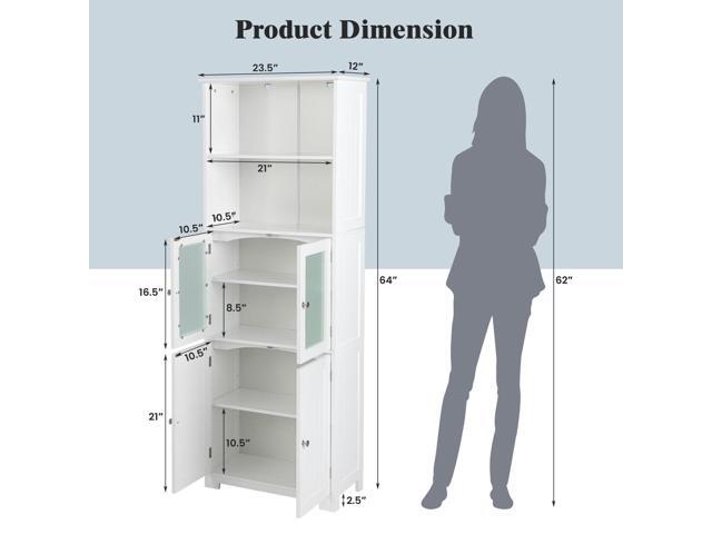 6-Tier Freestanding Bathroom Cabinet with 2 Open Compartments and Adjustable Shelves