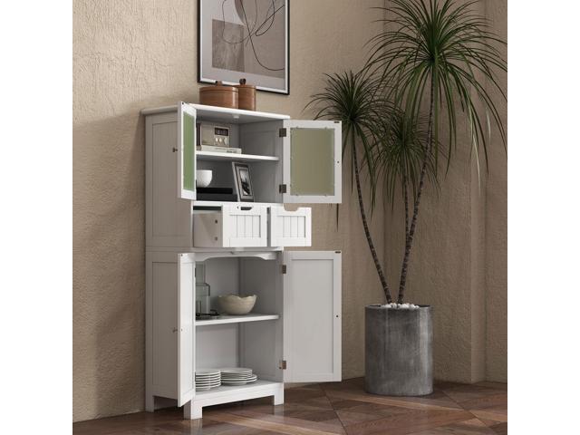 6-Tier Freestanding Bathroom Cabinet with 2 Open Compartments and Adjustable Shelves