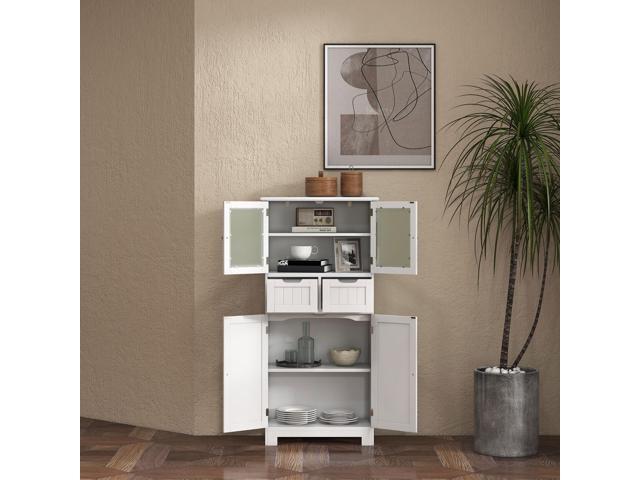 6-Tier Freestanding Bathroom Cabinet with 2 Open Compartments and Adjustable Shelves