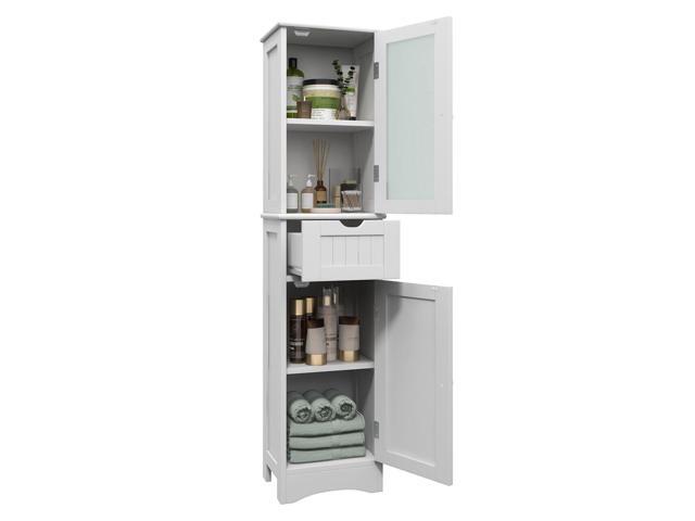 Tall Floor Storage Cabinet with 2 Doors and 1 Drawer for Bathroom