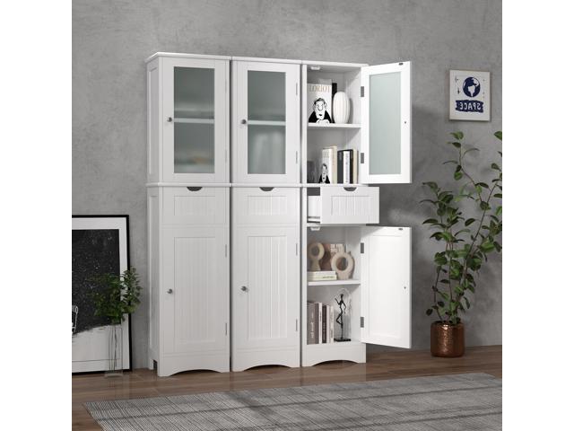 Tall Floor Storage Cabinet with 2 Doors and 1 Drawer for Bathroom