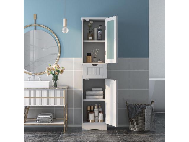 Tall Floor Storage Cabinet with 2 Doors and 1 Drawer for Bathroom