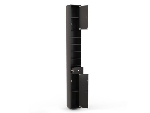 Freestanding Slim Bathroom Cabinet with Drawer and Adjustable Shelves