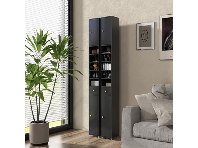 Freestanding Slim Bathroom Cabinet with Drawer and Adjustable Shelves