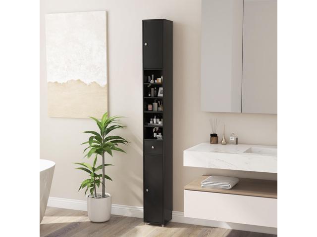 Freestanding Slim Bathroom Cabinet with Drawer and Adjustable Shelves