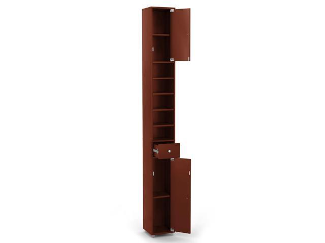 Freestanding Slim Bathroom Cabinet with Drawer and Adjustable Shelves
