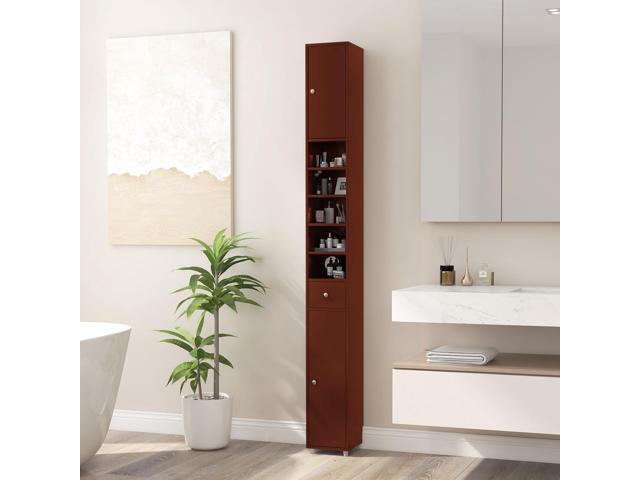 Freestanding Slim Bathroom Cabinet with Drawer and Adjustable Shelves