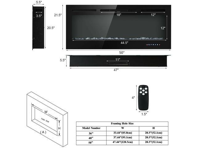 SlickBlue 50 Inch Recessed Electric Insert Wall Mounted Fireplace with Adjustable Brightness