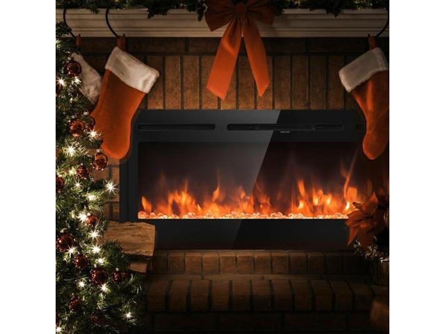 SlickBlue 50 Inch Recessed Electric Insert Wall Mounted Fireplace with Adjustable Brightness