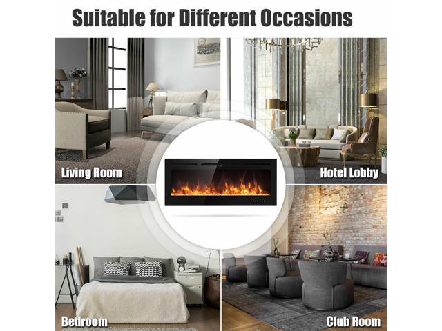 SlickBlue 50 Inch Recessed Electric Insert Wall Mounted Fireplace with Adjustable Brightness