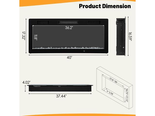 SlickBlue Electric Fireplace Recessed and Wall Mounted for 2' x 6' Stud-40 Inches
