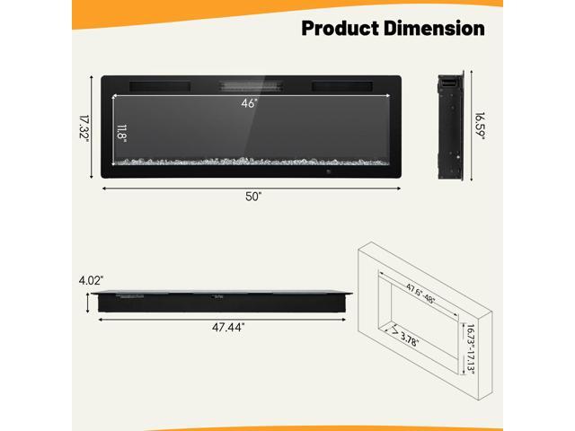 SlickBlue Electric Fireplace Recessed and Wall Mounted for 2' x 6' Stud-50 inches