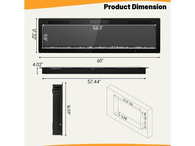 SlickBlue Electric Fireplace Recessed and Wall Mounted for 2' x 6' Stud-60 inches