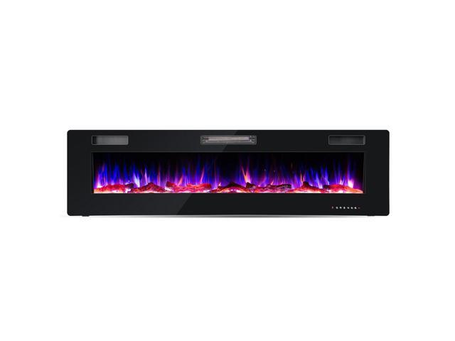 SlickBlue 68 Inch Ultra-Thin Electric Fireplace Recessed Wall Mounted with Crystal Log Decoration
