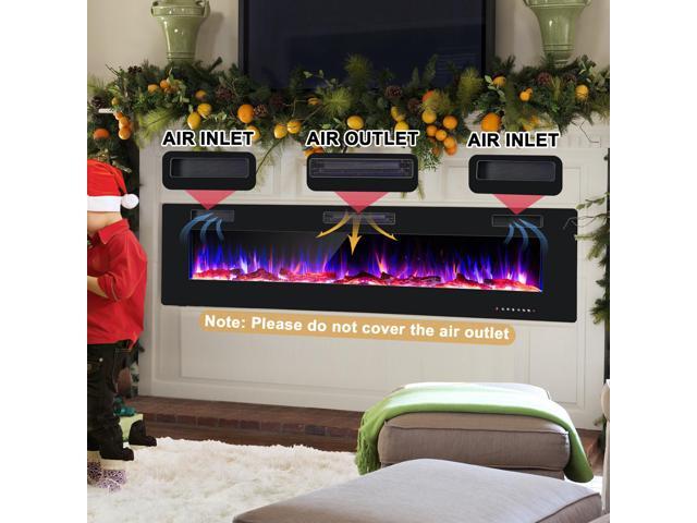 SlickBlue 68 Inch Ultra-Thin Electric Fireplace Recessed Wall Mounted with Crystal Log Decoration