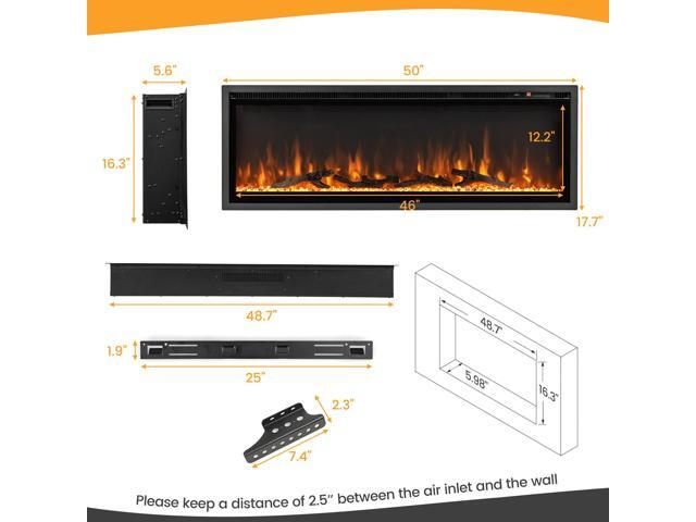 SlickBlue Electric Fireplace in-Wall Recessed with Remote Control and Adjustable Color and Brightness