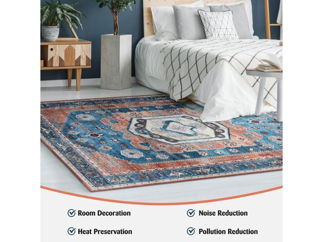 SlickBlue 5 x 7 Inch Non-Shedding Distressed Vintage Indoor Area Rug