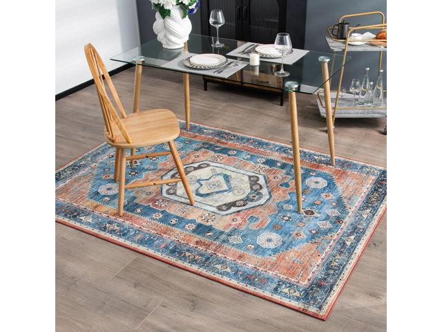 SlickBlue 5 x 7 Inch Non-Shedding Distressed Vintage Indoor Area Rug