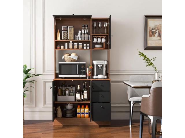 SlickBlue 71 Inch Kitchen Pantry with 3 Storage Cabinet and 3 Deep Drawers