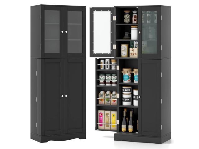SlickBlue Tall Kitchen Pantry Cabinet with Dual Tempered Glass Doors and Shelves