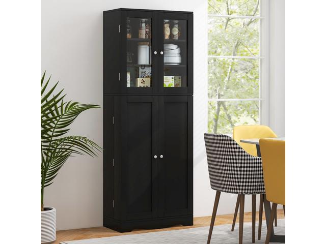 SlickBlue Tall Kitchen Pantry Cabinet with Dual Tempered Glass Doors and Shelves