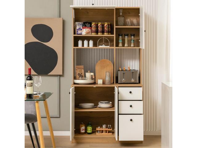 SlickBlue 71 Inch Kitchen Pantry with 3 Storage Cabinet and 3 Deep Drawers