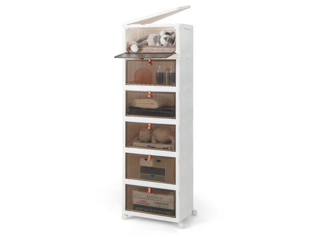 SlickBlue 6-Tier Stackable Plastic Storage Bins with Lids and Doors-White