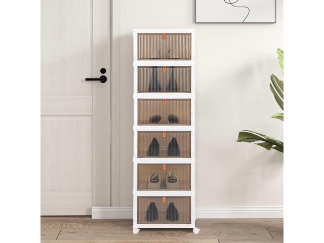 SlickBlue 6-Tier Stackable Plastic Storage Bins with Lids and Doors-White