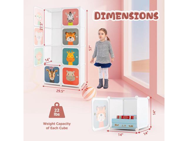 SlickBlue 8 Cube Kids Wardrobe Closet with Hanging Section and Doors