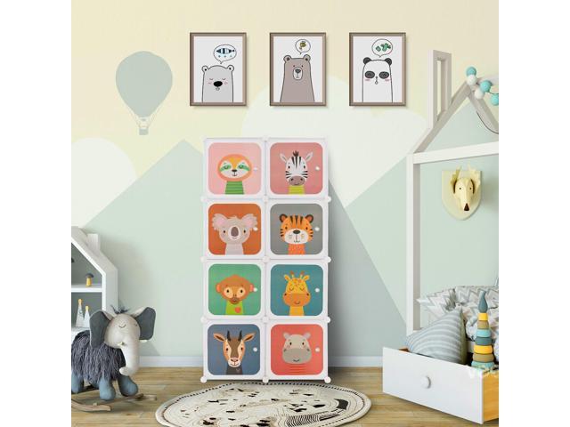 SlickBlue 8 Cube Kids Wardrobe Closet with Hanging Section and Doors