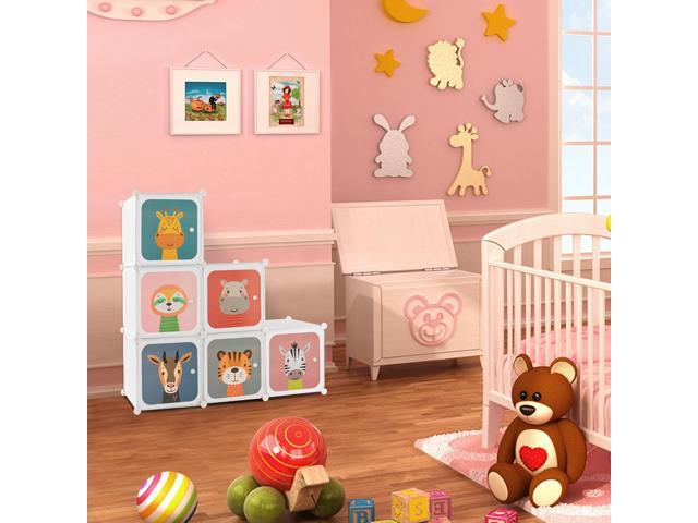 SlickBlue 8 Cube Kids Wardrobe Closet with Hanging Section and Doors