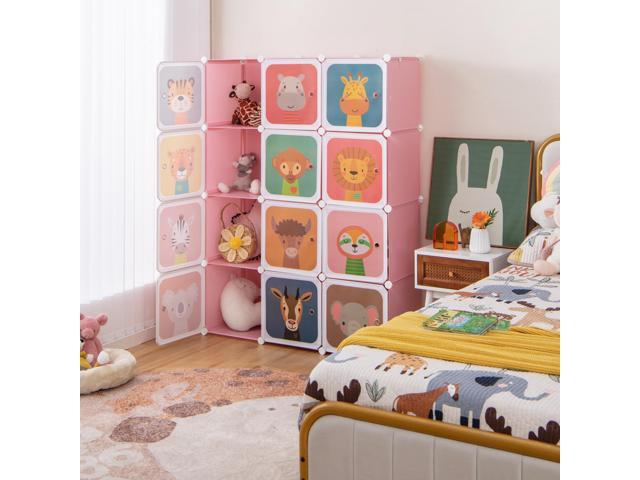SlickBlue 12 Cube Kids Wardrobe Closet with Hanging Section and Doors
