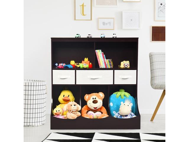 SlickBlue Freestanding Combo Cubby Bin Storage Organizer Unit W/3 Baskets