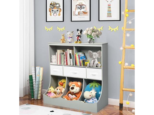 SlickBlue Freestanding Combo Cubby Bin Storage Organizer Unit W/3 Baskets