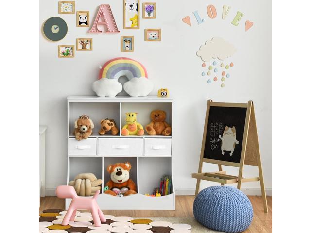 SlickBlue Freestanding Combo Cubby Bin Storage Organizer Unit W/3 Baskets