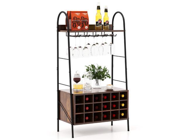 SlickBlue Baker's Rack with Detachable Wine Rack and 5 Rows of Stemware Holder-Rustic Brown