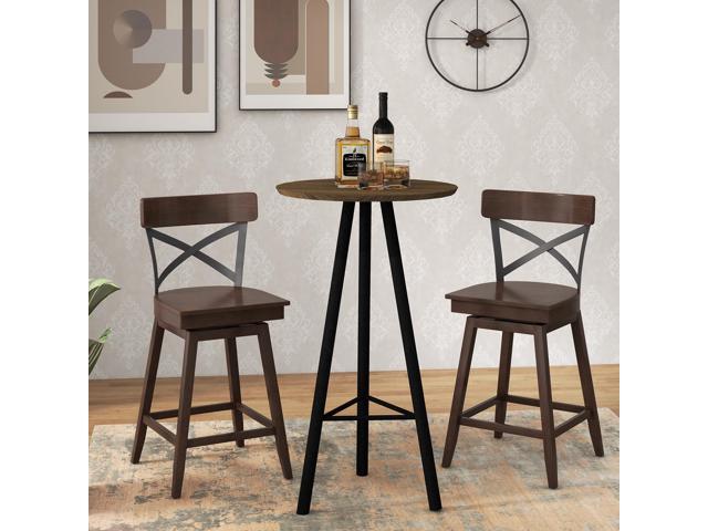 SlickBlue Set of 2 Wooden Swivel Bar Stools with Open X Back and Footrest-24 inches
