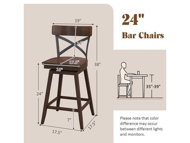 SlickBlue Set of 2 Wooden Swivel Bar Stools with Open X Back and Footrest-24 inches