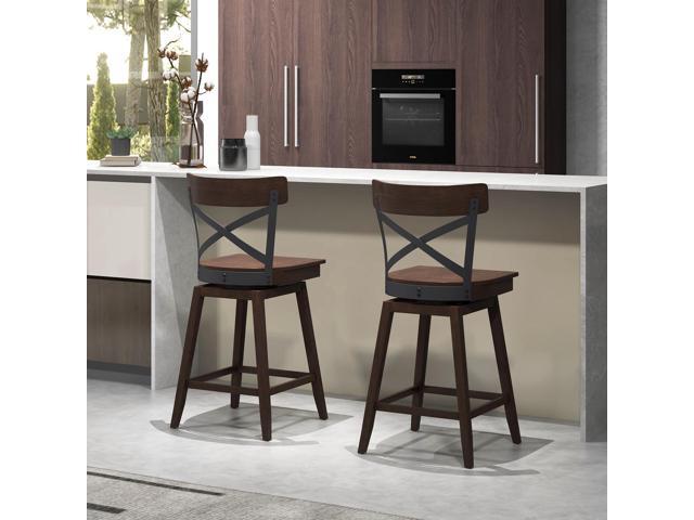 SlickBlue Set of 2 Wooden Swivel Bar Stools with Open X Back and Footrest-24 inches