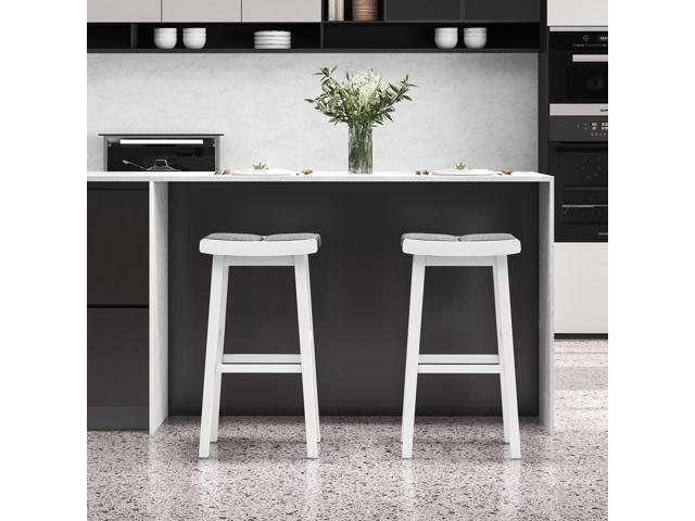 SlickBlue 2 Pieces 26/31.5 Inch Upholstered Saddle Barstools with Padded Cushions-31.5 inches