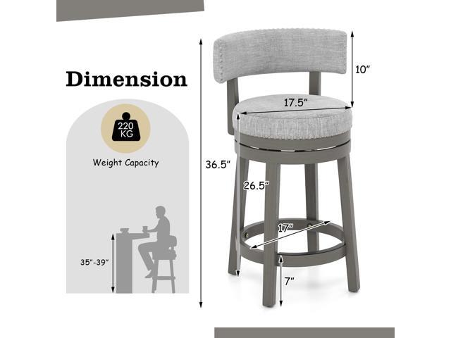 SlickBlue 27/31 Inch Swivel Bar Stool with Upholstered Back Seat and Footrest-27 inches