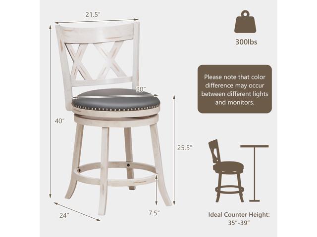 SlickBlue 25.5 Inch Hand-Antiqued Stool Set of 2 with Wider Padded Seat-White