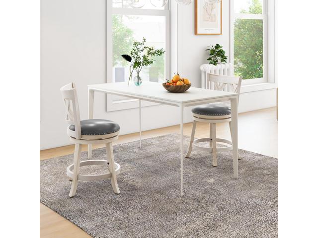 SlickBlue 25.5 Inch Hand-Antiqued Stool Set of 2 with Wider Padded Seat-White